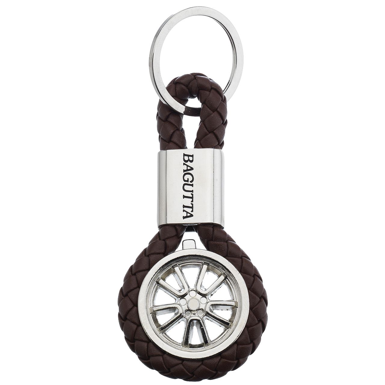 PORTACHIAVI CON RUOTA E CORDONE SIMILPELLE MARRONE cm 9,5

